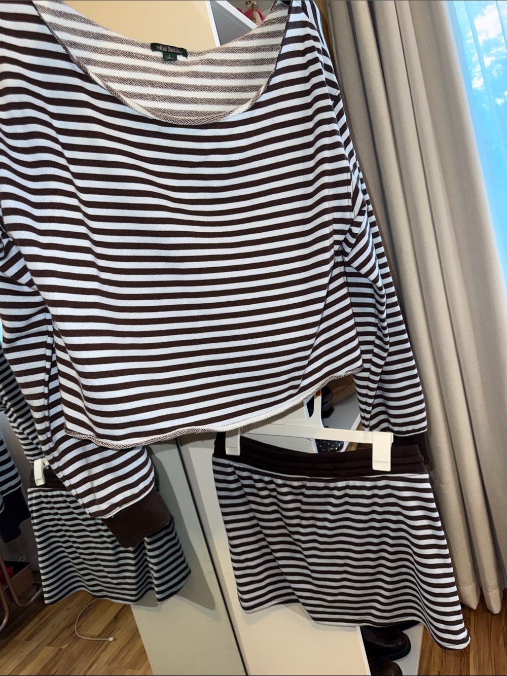 Madewell Brown and White Striped Long-Sleeve Knit top and matching skort